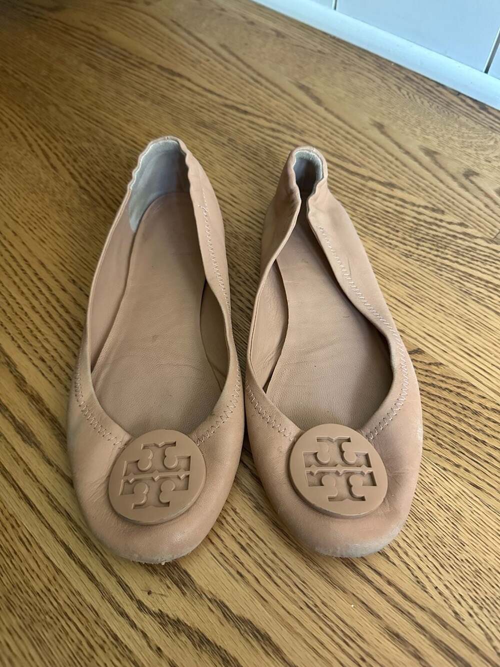 Tory Burch Minnie Travel Ballet Flats Nude Leather Size 7.5